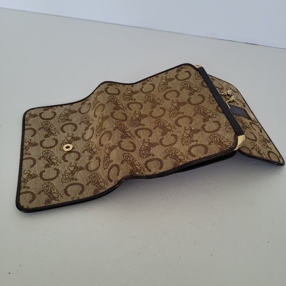 Celine Vintage Medium Bifold Horse And Carriage Wallet Kisslock Brown Tan Purse - Picture 9 of 13